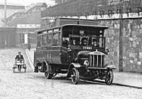 An omnibus waits in the Queen Street Station yard. An omnibus waits in the Queen Street Station yard.