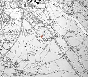 Map showing postion of Marsh Barton Priory. Map of Marsh Barton