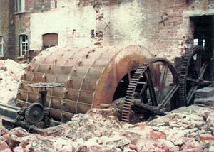 A Lower Mill wheel during demolition A Lower Mill wheel during demolition