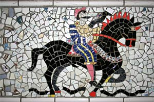 Part of Elaine Goodwin's ceramic Bayeux Tapestry Part of Elaine Goodwin's ceramic Bayeux Tapestry