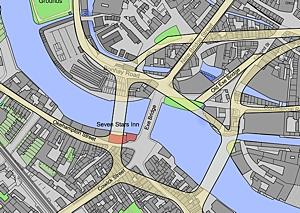 The old Seven Stars Map showing the position of the Seven Stars, next to the Exe Bridge.