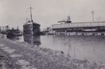 The Cathedral in 1947 Ben Johnson passes the swing bridge.
