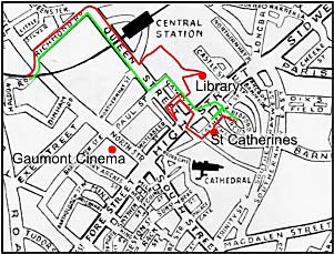 Map of James' route Map of James' route