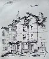 Tudor House A drawing by James Crocker, of old houses in Coombe Street.