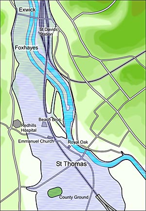 Map of Exeter's flood in 1960 Map of Exeter's flood in 1960